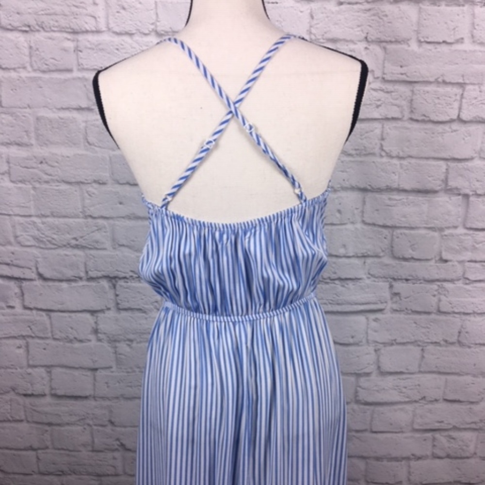 Juniors Cotton Striped High-Low Dress Blue White - Picture 3 of 8